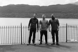 Outside the Inversnaid Hotel with Loch Lomond in the background, Canon EOS 500 | 50mm ƒ/1.8 | Illford HP5